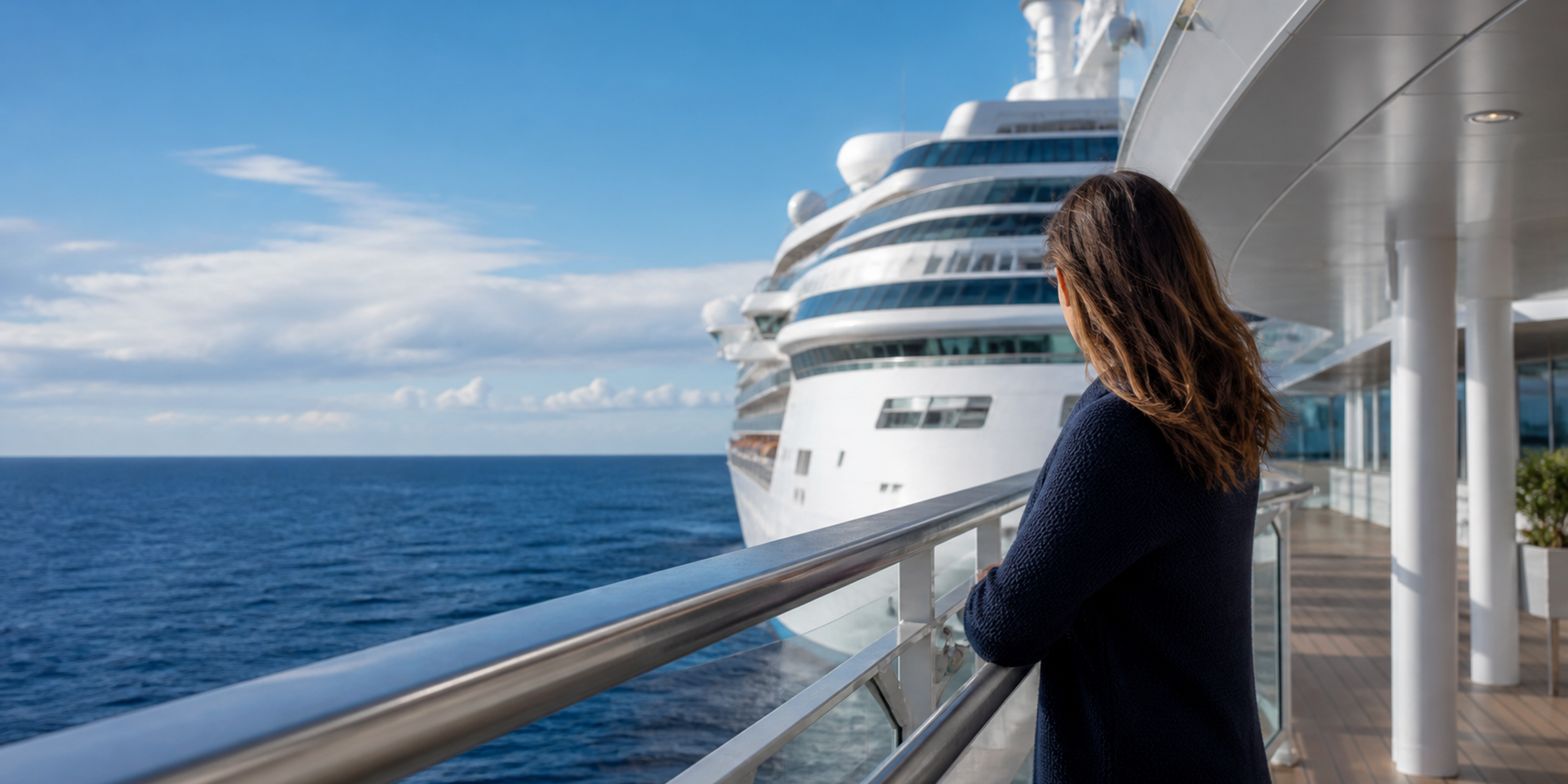 Cruise ship underway at sunset
